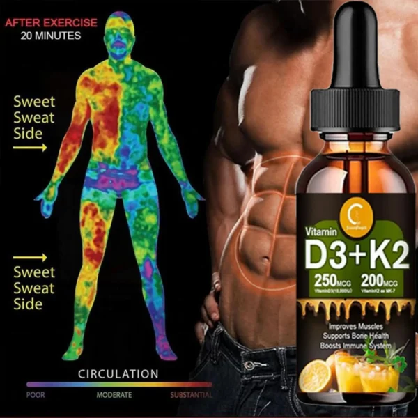 Vitamin C D3+K2 improve abdominal blood circulation, improves Muscles supports bone health boosts immune system - Image 2