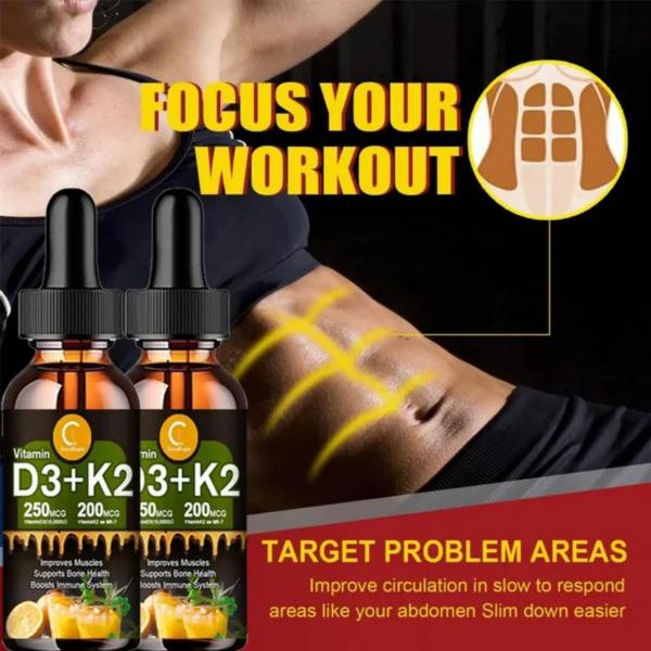 Vitamin C D3+K2 improve abdominal blood circulation, improves Muscles supports bone health boosts immune system